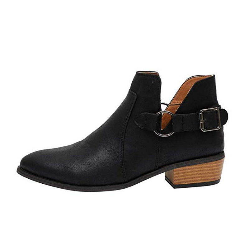 Pointed Toe Cutout Buckle Ankle Boots for Women