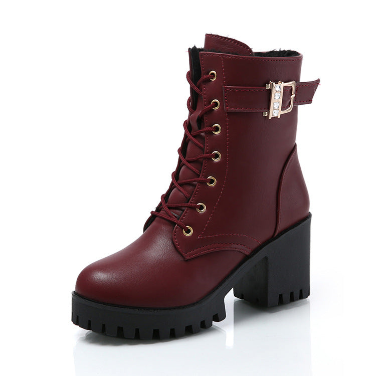 Chunky Heel Side Zipper Short Boots for Women