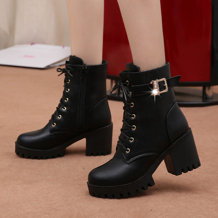 Chunky Heel Side Zipper Short Boots for Women