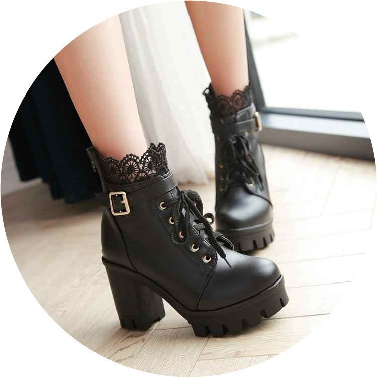 Lace-up High Heel Martens Boots for Women