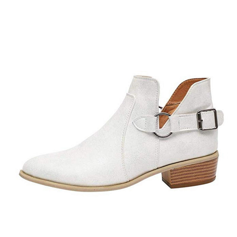 Pointed Toe Cutout Buckle Ankle Boots for Women