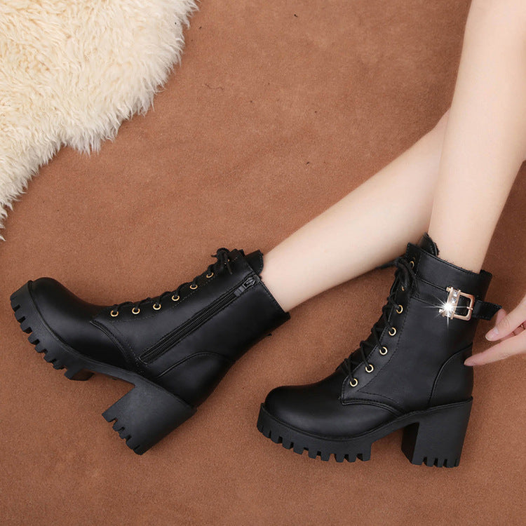 Chunky Heel Side Zipper Short Boots for Women