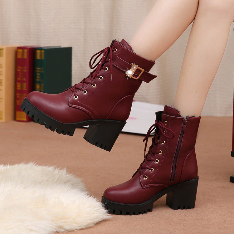 Chunky Heel Side Zipper Short Boots for Women
