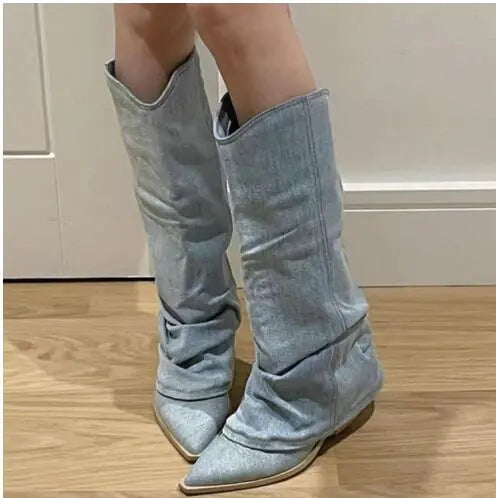 Women's Pleated Pointed Toe Cowboy Boots (One Pair)