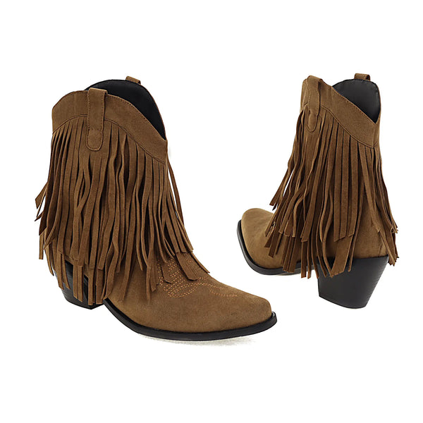 Fashionable Suede Ankle Boots with Fringe for Women