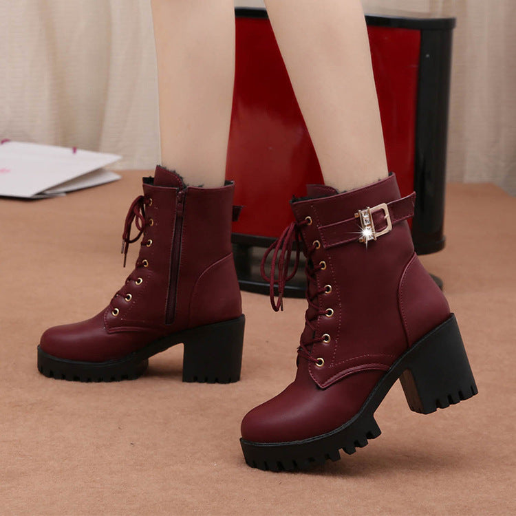 Chunky Heel Side Zipper Short Boots for Women