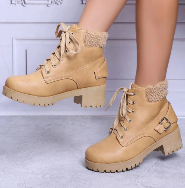 Mid-Calf Chunky Heel Snow Boots for Women