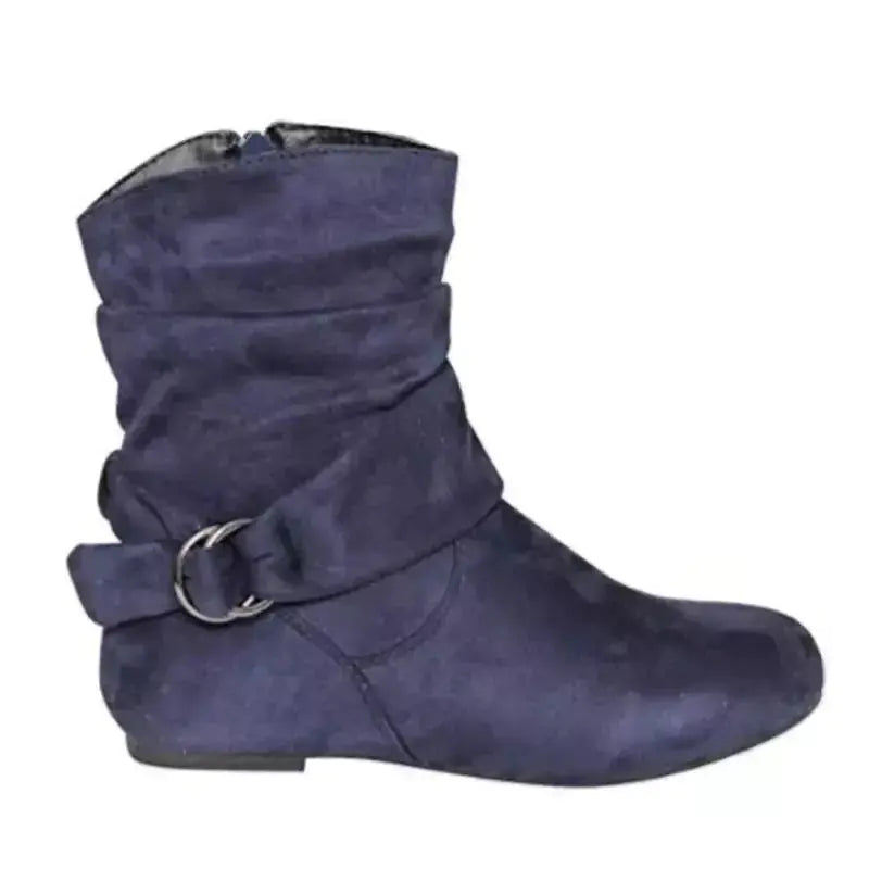 Suede Zipper Round Toe Short Boots for Women
