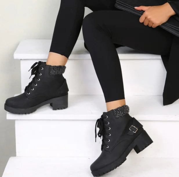 Mid-Calf Chunky Heel Snow Boots for Women