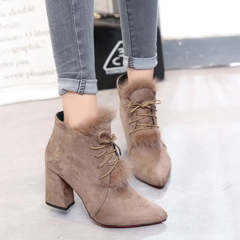 Suede Low Ankle Pointed Martin Boots for Women