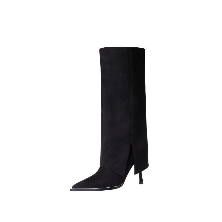 Pointed Side Zipper High Stiletto Boots for Women