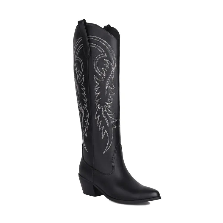 Embroidered Pointed Toe Mid-Calf Boots for Women