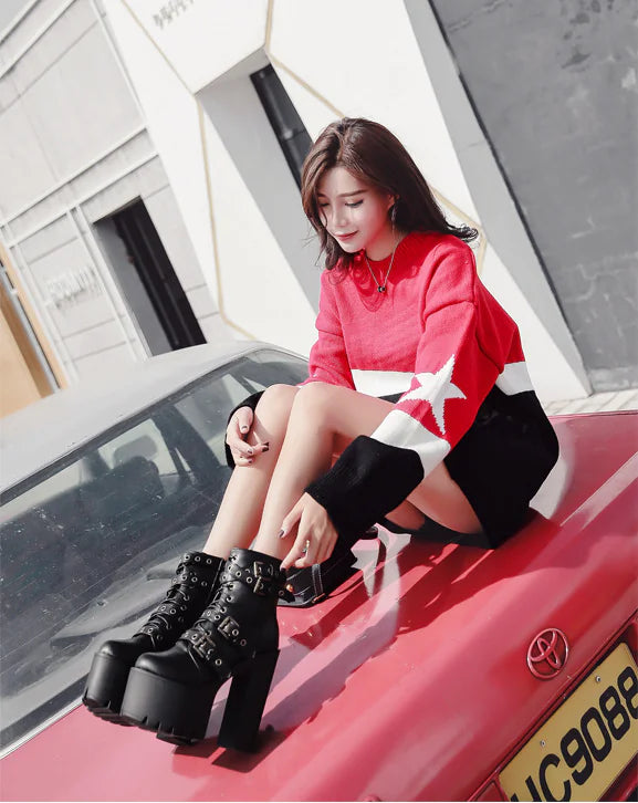 High Heel Ankle Boots with Studs for Women