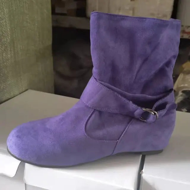 Suede Zipper Round Toe Short Boots for Women