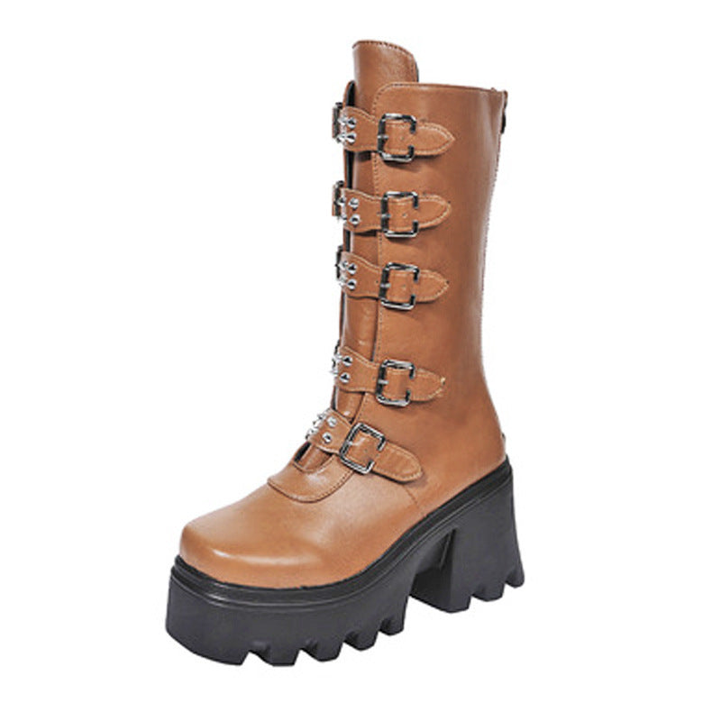 Medium Tube Thick-soled Martin Boots for Women