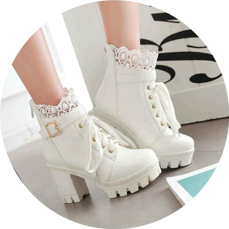 Lace-up High Heel Martens Boots for Women