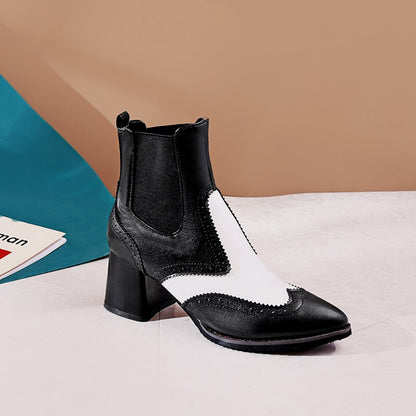Color-Block Chunky Heeled Ankle Boots for Women