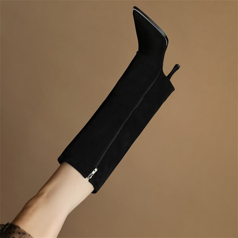 Pointed Side Zipper High Stiletto Boots for Women