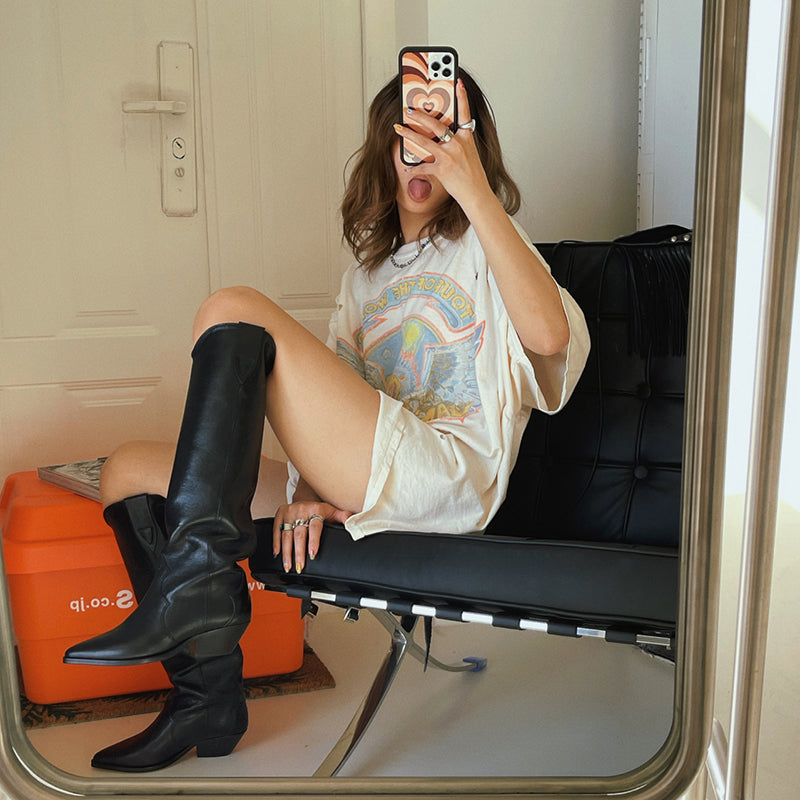 Pointy-toed Chunky Knight High Boots for Women
