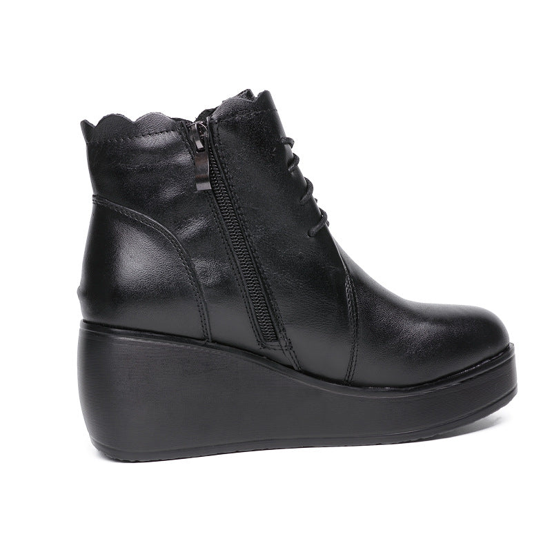 Comfortable Leather Chunky Heel Short Boots for Women