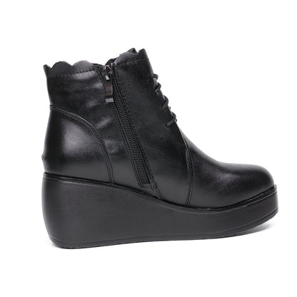 Comfortable Leather Chunky Heel Short Boots for Women