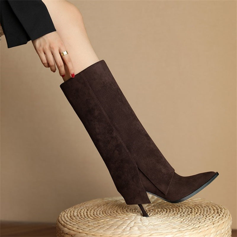 Pointed Side Zipper High Stiletto Boots for Women