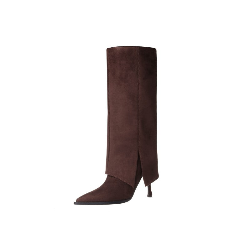 Pointed Side Zipper High Stiletto Boots for Women