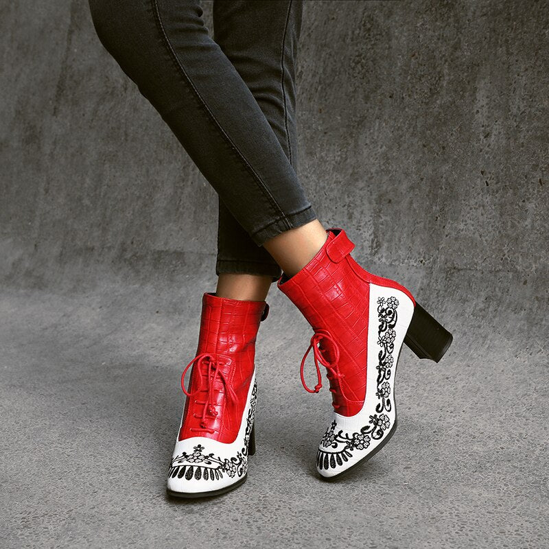 Embroidered Ankle Boots for Women in Plus Sizes