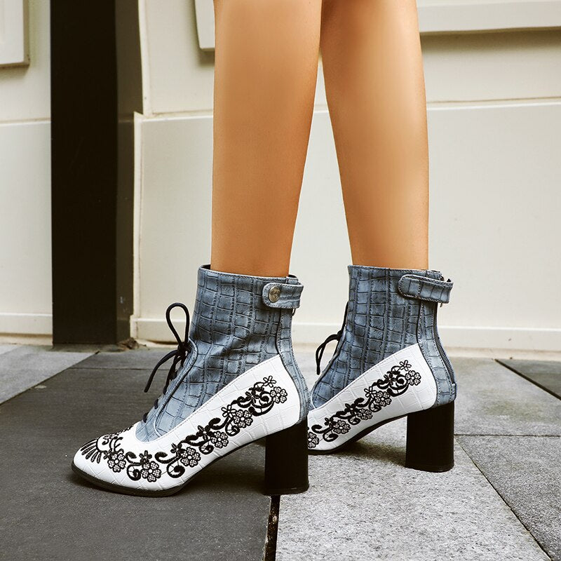 Embroidered Ankle Boots for Women in Plus Sizes