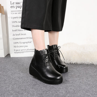 Comfortable Leather Chunky Heel Short Boots for Women