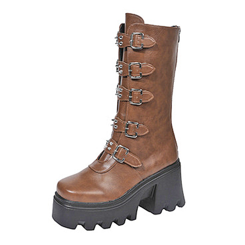 Medium Tube Thick-soled Martin Boots for Women