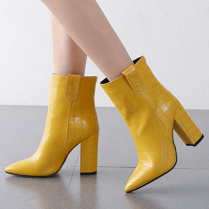 Crocodile Pattern Chunky Heeled Ankle Boots for Women