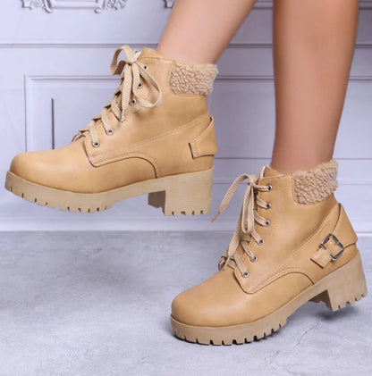 Mid-Calf Chunky Heel Snow Boots for Women