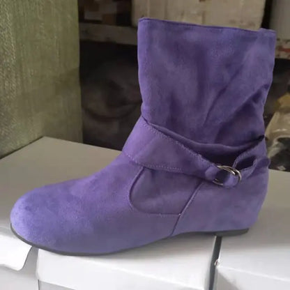 Suede Zipper Round Toe Short Boots for Women