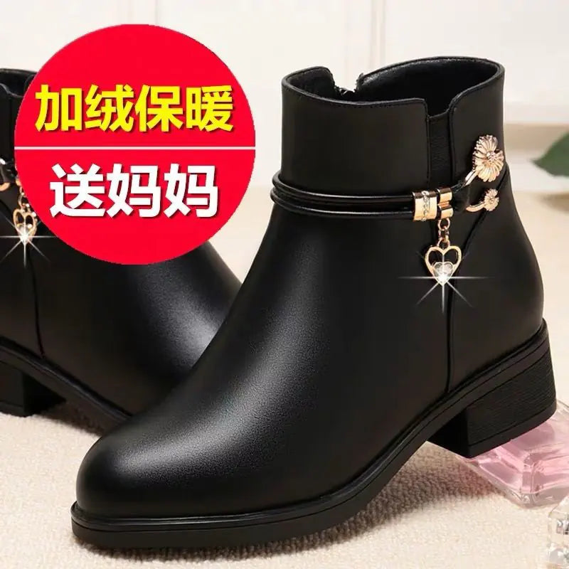 Warm Plush Leather Ankle Boots for Women (Wholesale)