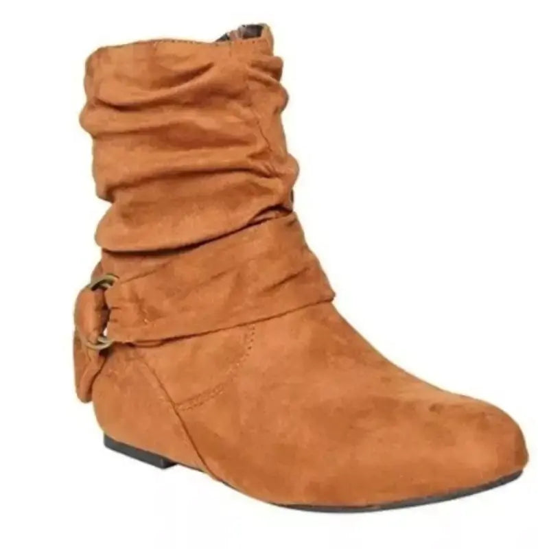 Suede Zipper Round Toe Short Boots for Women