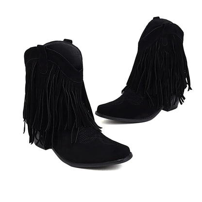 Fashionable Suede Ankle Boots with Fringe for Women