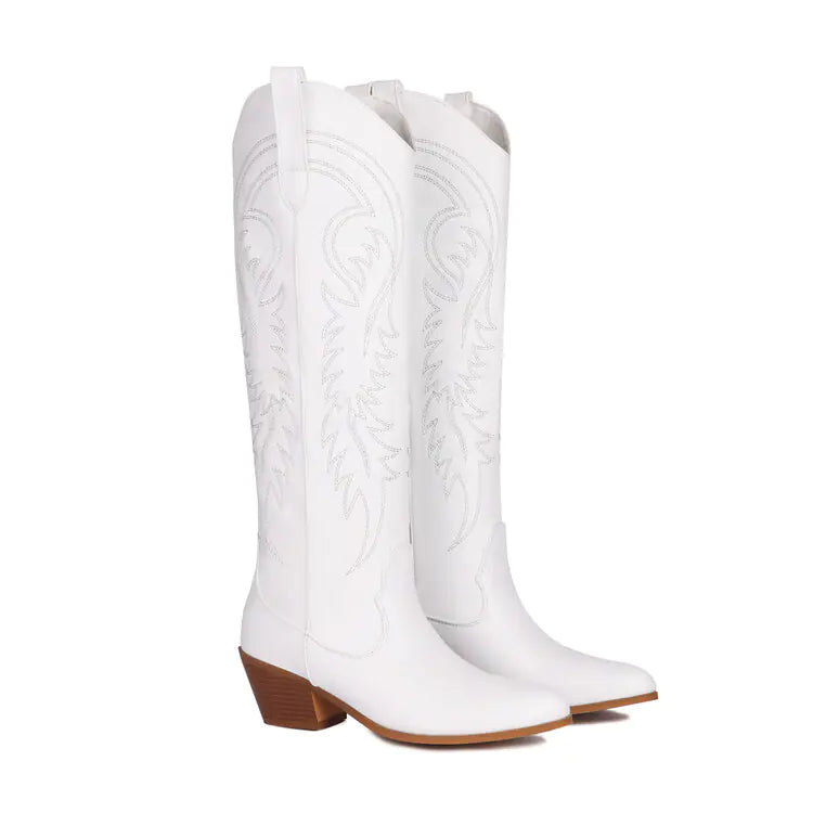 Embroidered Pointed Toe Mid-Calf Boots for Women
