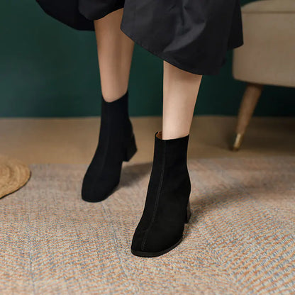 Vintage Style Chunky Heeled Ankle Boots for Women