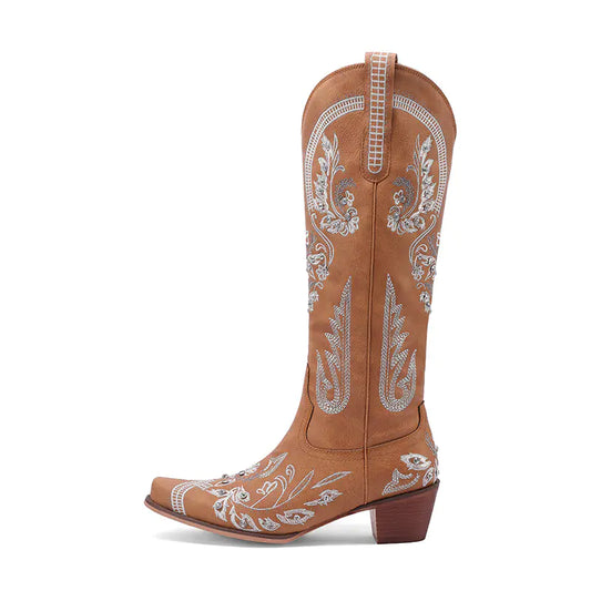 Viral Cowboy Boots with Embroidery and Rhinestones (One Pair)