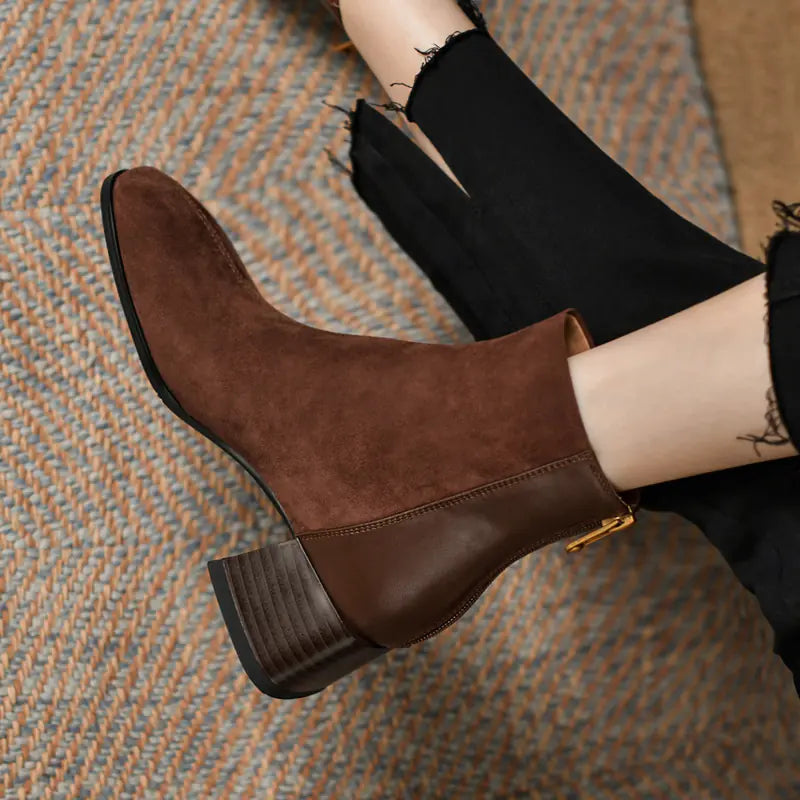Vintage Style Chunky Heeled Ankle Boots for Women