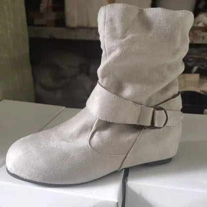 Suede Zipper Round Toe Short Boots for Women