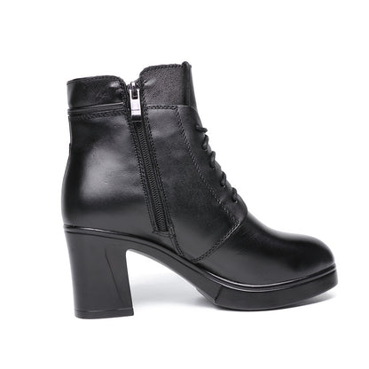 Comfortable Leather Chunky Heel Short Boots for Women