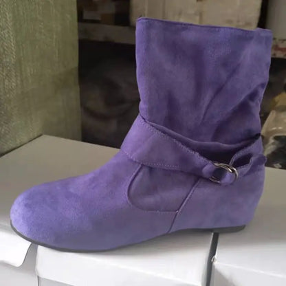 Suede Zipper Round Toe Short Boots for Women