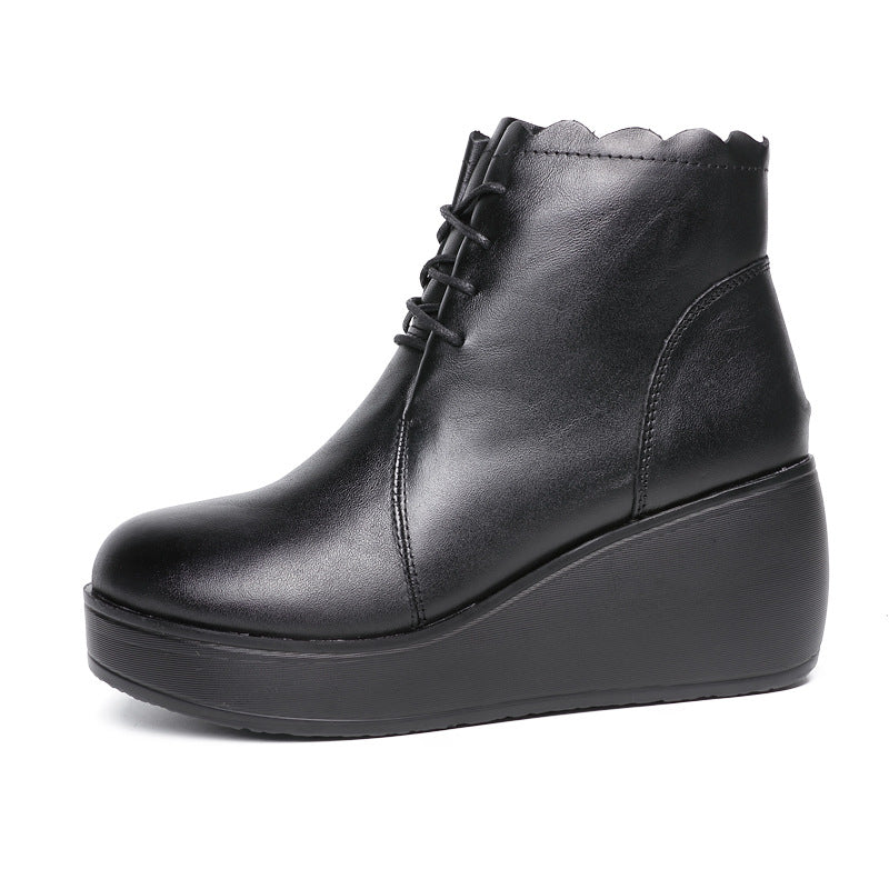 Comfortable Leather Chunky Heel Short Boots for Women