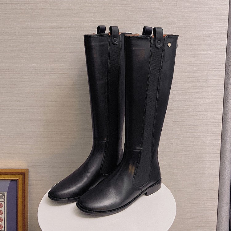 Retro High-Cut Leather Knight Boots for Women