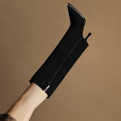 Pointed Side Zipper High Stiletto Boots for Women