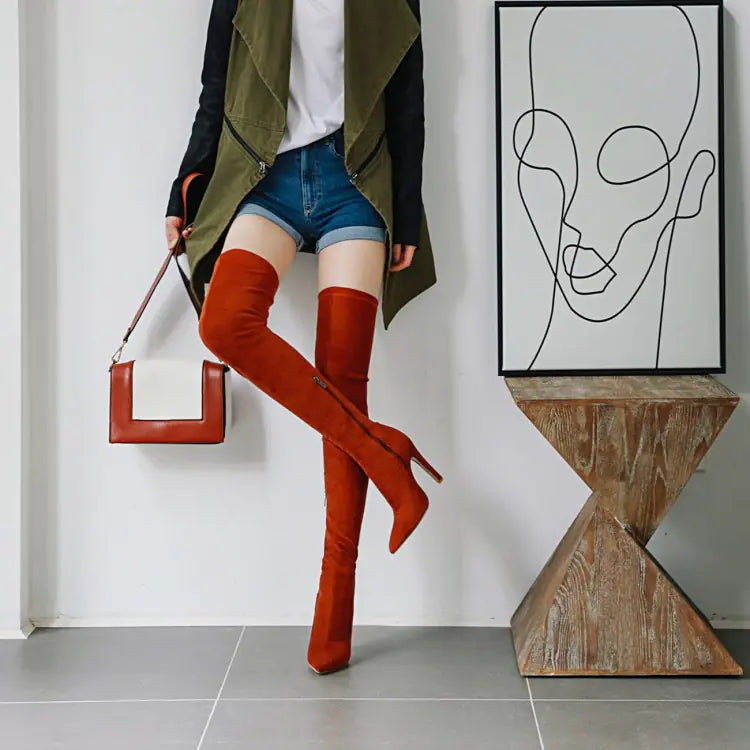 Vintage Over Knee High Heel Pointed Toe Boots for Women