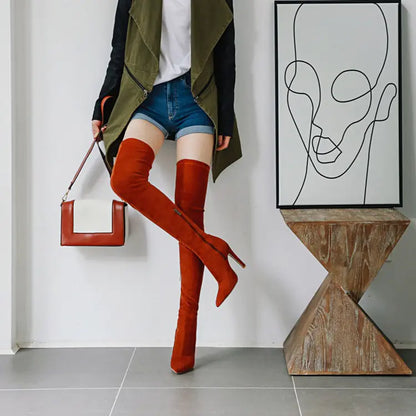 Vintage Over Knee High Heel Pointed Toe Boots for Women