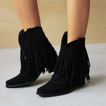 Fashionable Suede Ankle Boots with Fringe for Women